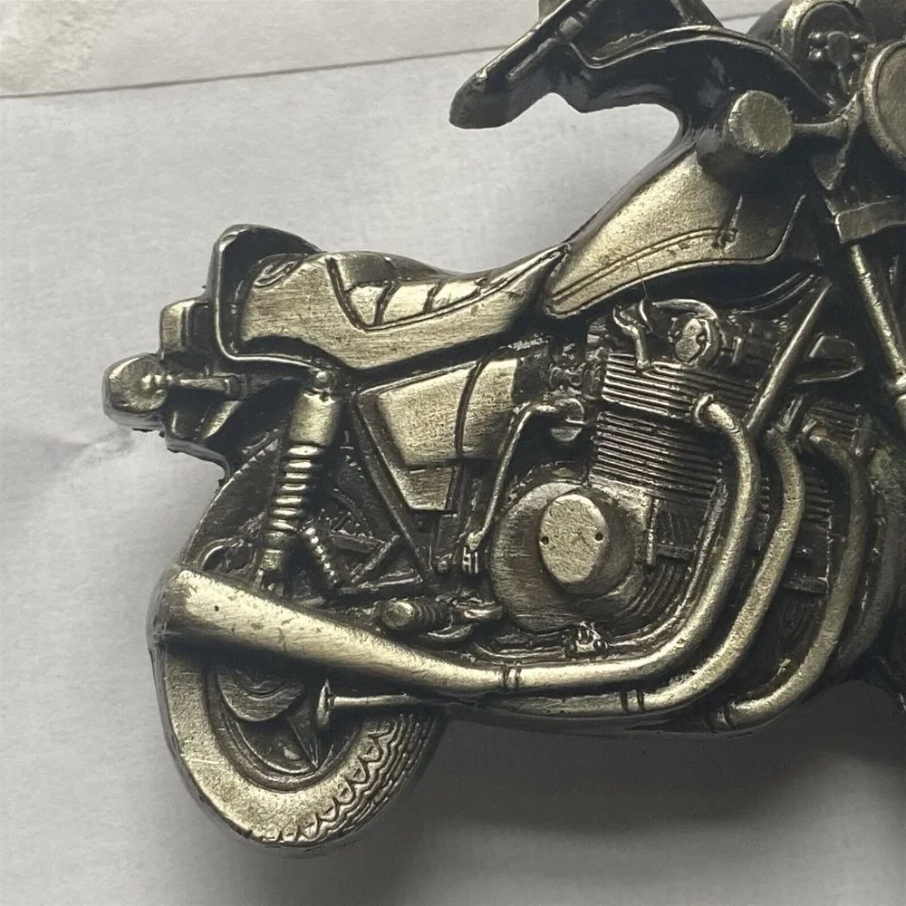 VINTAGE 1979 CUT-OUT MOTORCYCLE BERGAMOT BRASS BELT BUCKLE H 39